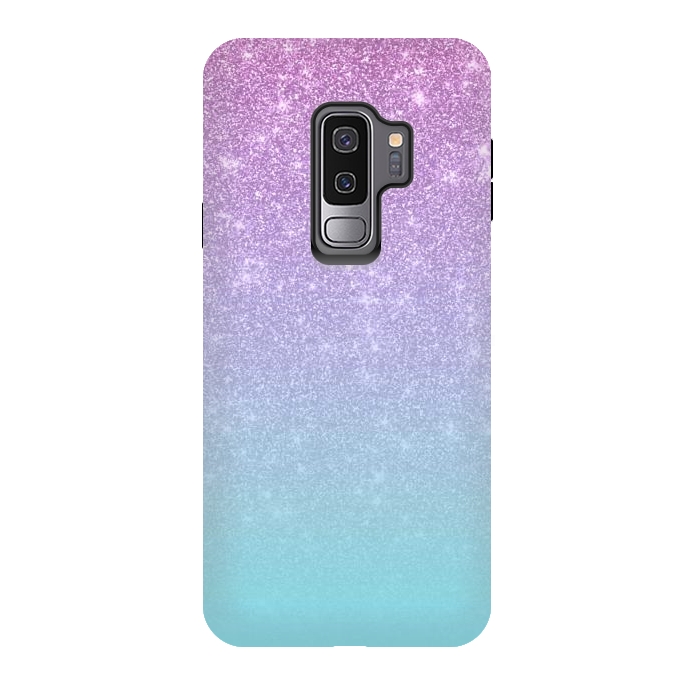 Galaxy S9 plus StrongFit Girly Purple Blue Glitter Ombre Gradient by Julie Erin Designs