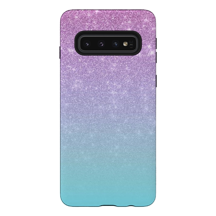 Galaxy S10 StrongFit Girly Purple Blue Glitter Ombre Gradient by Julie Erin Designs