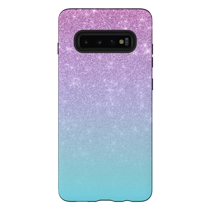 Galaxy S10 plus StrongFit Girly Purple Blue Glitter Ombre Gradient by Julie Erin Designs
