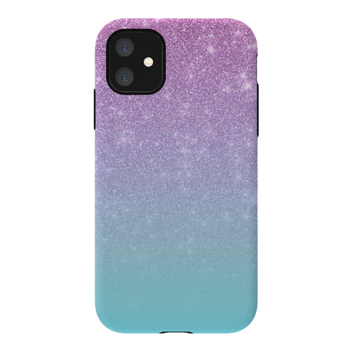 iPhone 11 StrongFit Girly Purple Blue Glitter Ombre Gradient by Julie Erin Designs