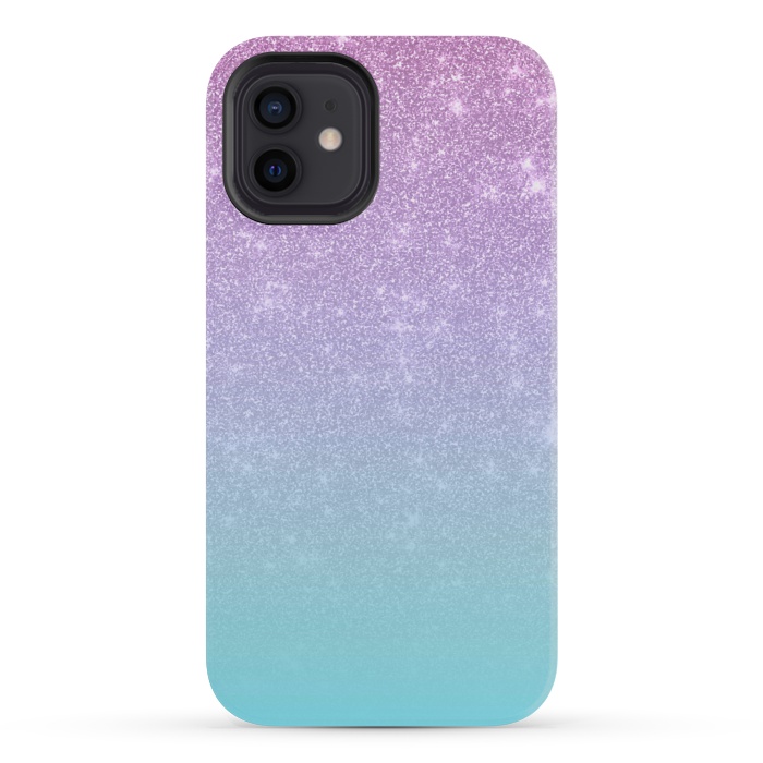 iPhone 12 mini StrongFit Girly Purple Blue Glitter Ombre Gradient by Julie Erin Designs