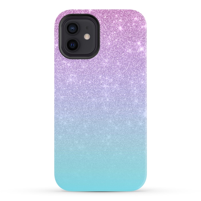 iPhone 12 StrongFit Girly Purple Blue Glitter Ombre Gradient by Julie Erin Designs