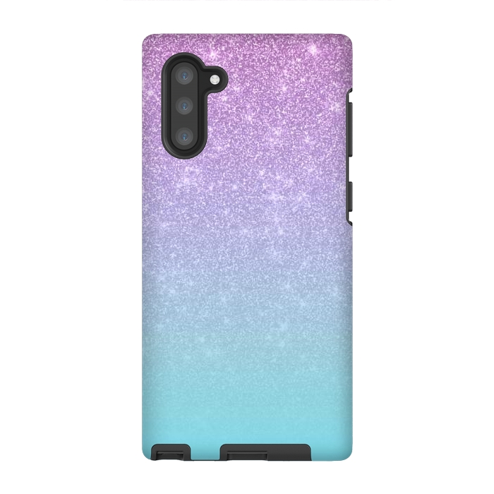 Galaxy Note 10 StrongFit Girly Purple Blue Glitter Ombre Gradient by Julie Erin Designs