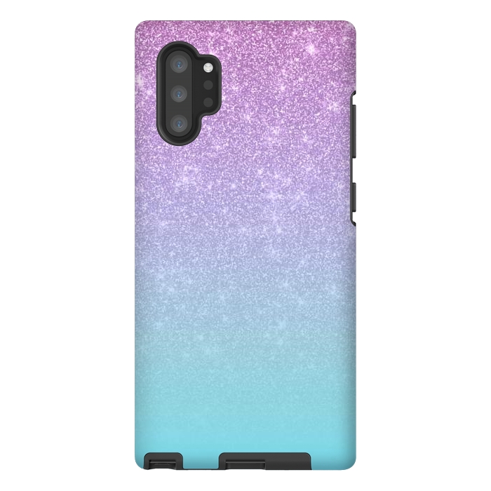 Galaxy Note 10 plus StrongFit Girly Purple Blue Glitter Ombre Gradient by Julie Erin Designs