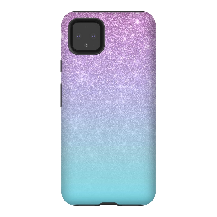 Pixel 4XL StrongFit Girly Purple Blue Glitter Ombre Gradient by Julie Erin Designs