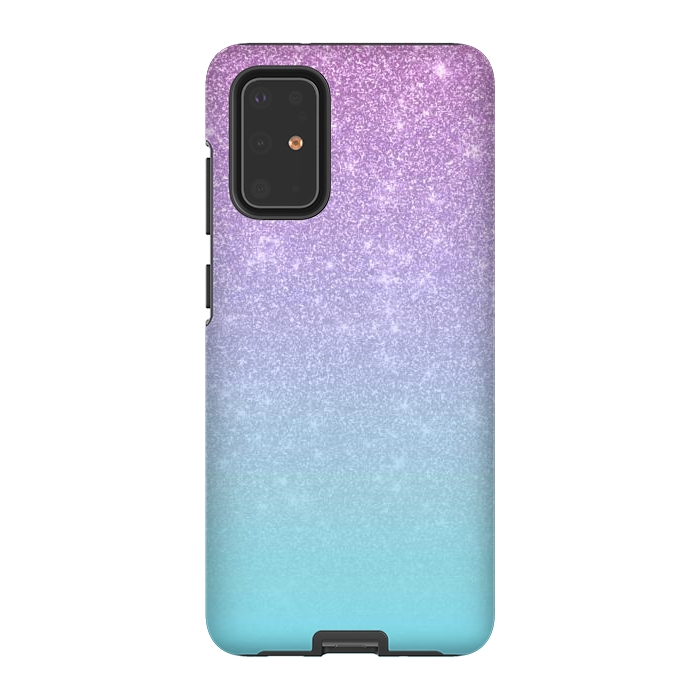 Galaxy S20 Plus StrongFit Girly Purple Blue Glitter Ombre Gradient by Julie Erin Designs