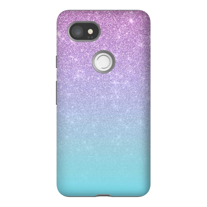 Pixel 2XL StrongFit Girly Purple Blue Glitter Ombre Gradient by Julie Erin Designs