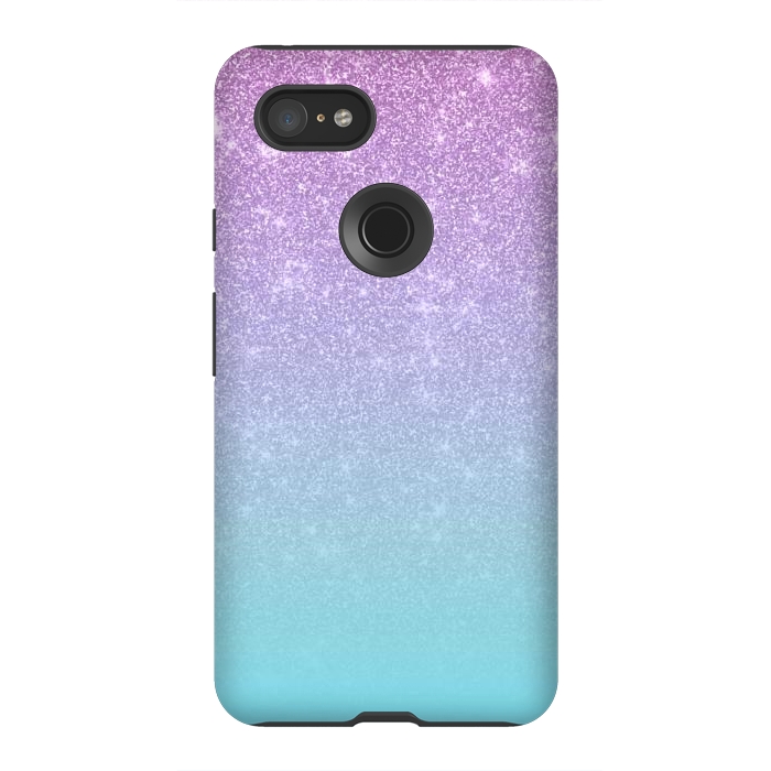 Pixel 3XL StrongFit Girly Purple Blue Glitter Ombre Gradient by Julie Erin Designs