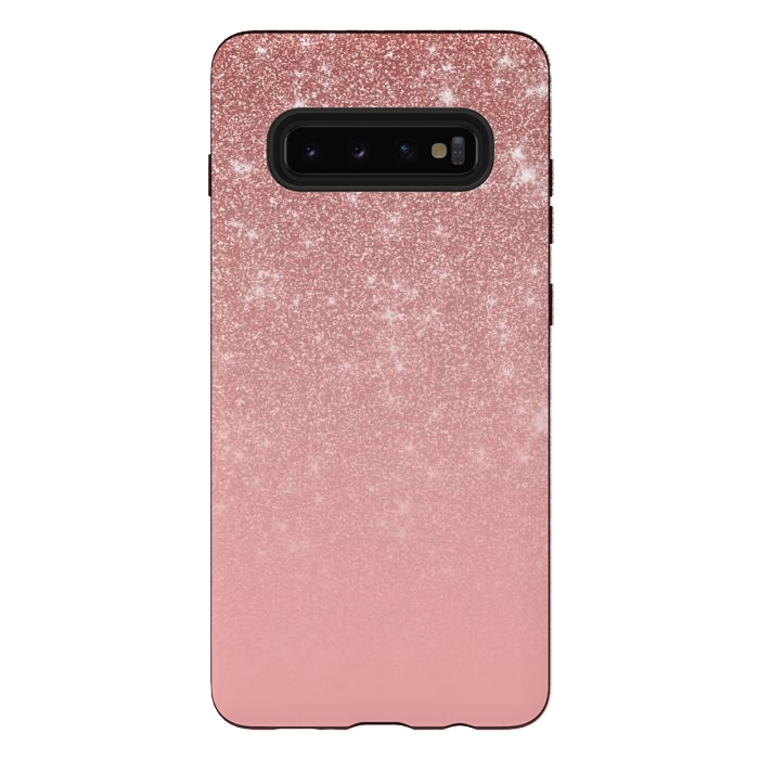 Galaxy S10 plus StrongFit Glam Rose Gold Glitter Ombre by Julie Erin Designs