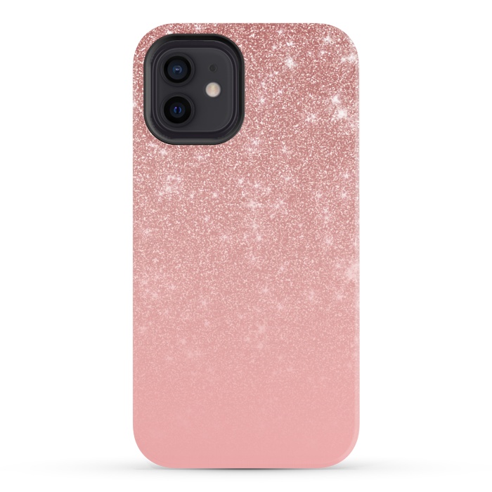 iPhone 12 StrongFit Glam Rose Gold Glitter Ombre by Julie Erin Designs