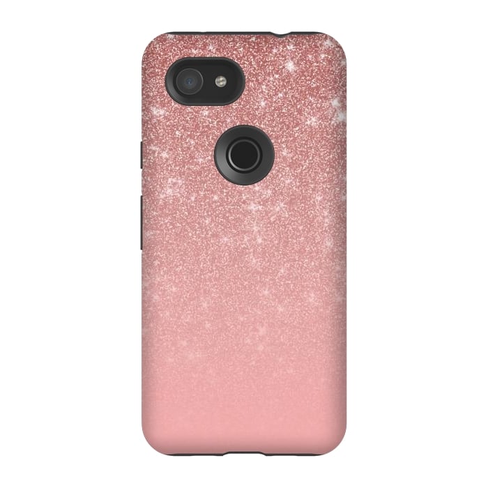 Pixel 3A StrongFit Glam Rose Gold Glitter Ombre by Julie Erin Designs