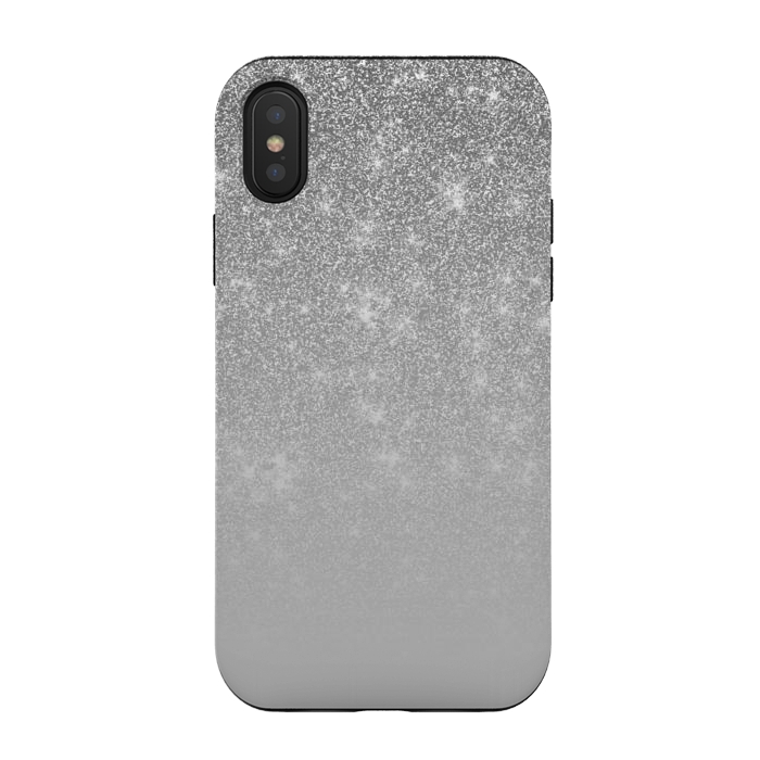 iPhone Xs / X StrongFit Glam Silver Glitter Grey Ombre Gradient by Julie Erin Designs