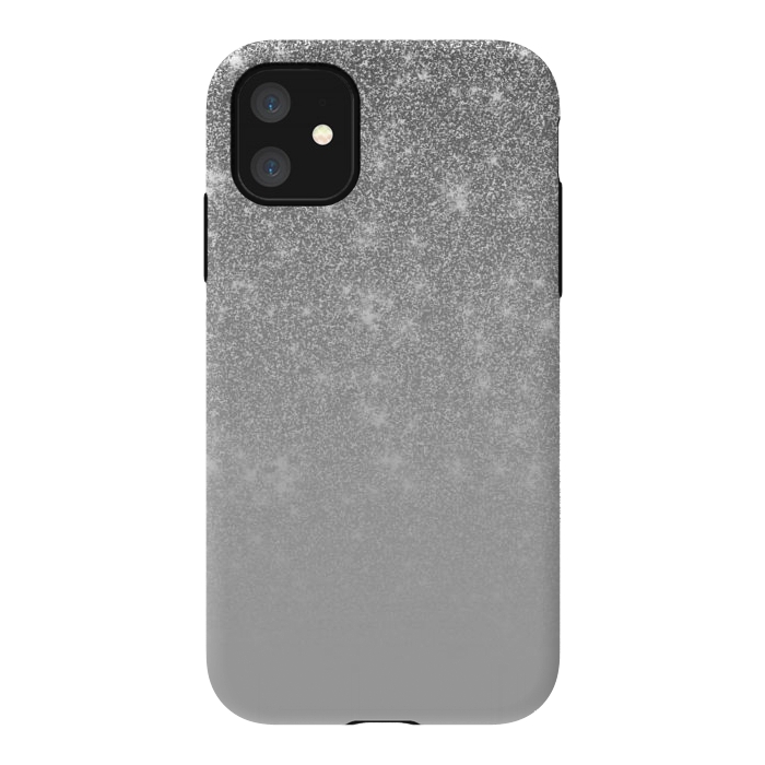 iPhone 11 StrongFit Glam Silver Glitter Grey Ombre Gradient by Julie Erin Designs