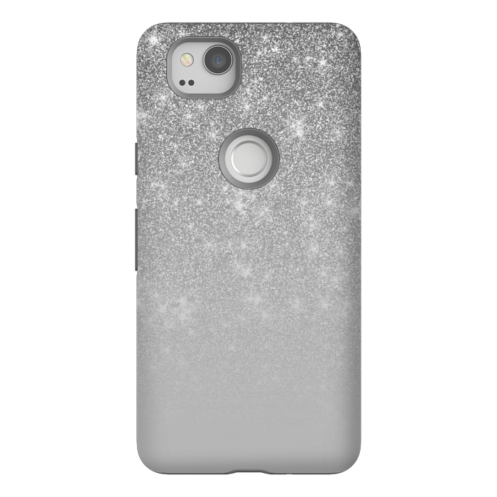 Pixel 2 StrongFit Glam Silver Glitter Grey Ombre Gradient by Julie Erin Designs