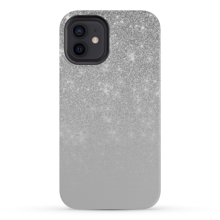 iPhone 12 mini StrongFit Glam Silver Glitter Grey Ombre Gradient by Julie Erin Designs