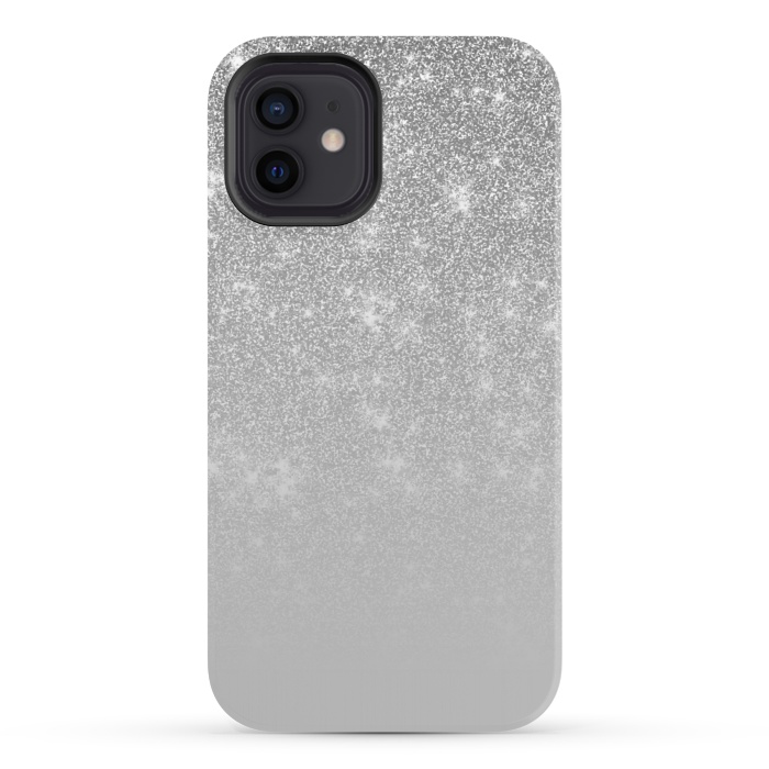 iPhone 12 StrongFit Glam Silver Glitter Grey Ombre Gradient by Julie Erin Designs