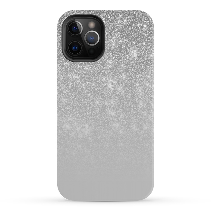 iPhone 12 Pro Max StrongFit Glam Silver Glitter Grey Ombre Gradient by Julie Erin Designs
