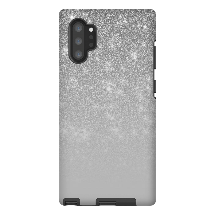 Galaxy Note 10 plus StrongFit Glam Silver Glitter Grey Ombre Gradient by Julie Erin Designs