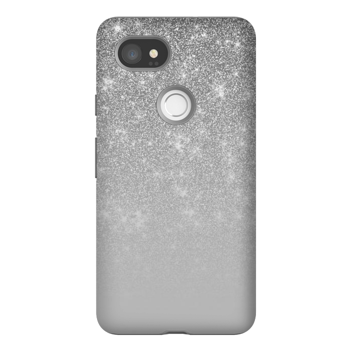Pixel 2XL StrongFit Glam Silver Glitter Grey Ombre Gradient by Julie Erin Designs
