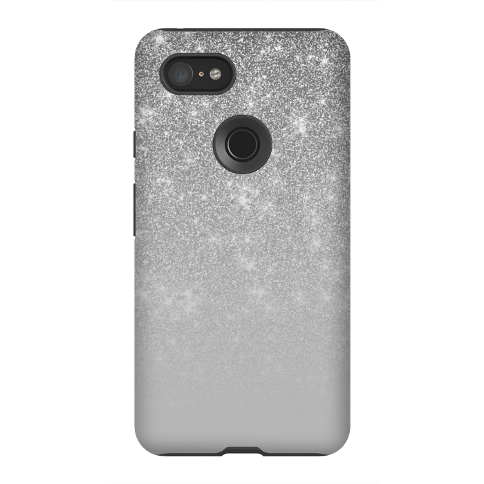 Pixel 3XL StrongFit Glam Silver Glitter Grey Ombre Gradient by Julie Erin Designs