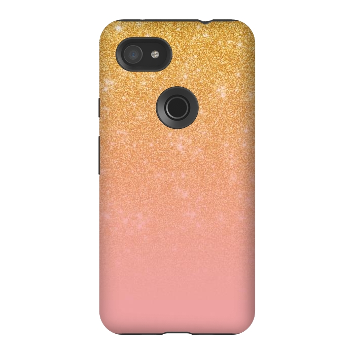 Pixel 3AXL StrongFit Girly Gold and Pink Glitter Ombre Gradient by Julie Erin Designs