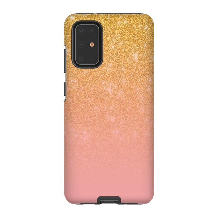 Galaxy S20 Plus StrongFit Girly Gold and Pink Glitter Ombre Gradient by Julie Erin Designs