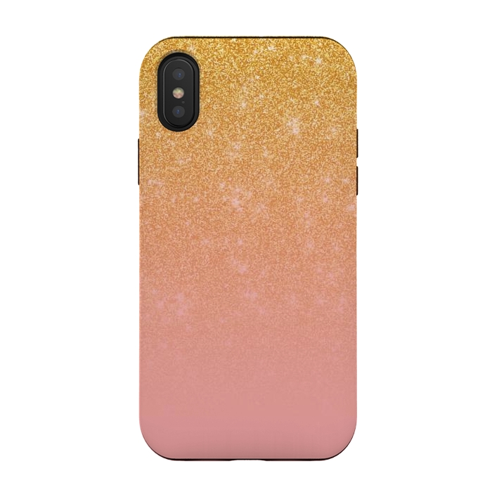 iPhone Xs / X StrongFit Girly Gold and Pink Glitter Ombre Gradient by Julie Erin Designs