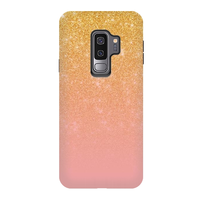 Galaxy S9 plus StrongFit Girly Gold and Pink Glitter Ombre Gradient by Julie Erin Designs