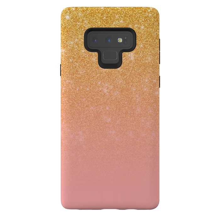 Galaxy Note 9 StrongFit Girly Gold and Pink Glitter Ombre Gradient by Julie Erin Designs