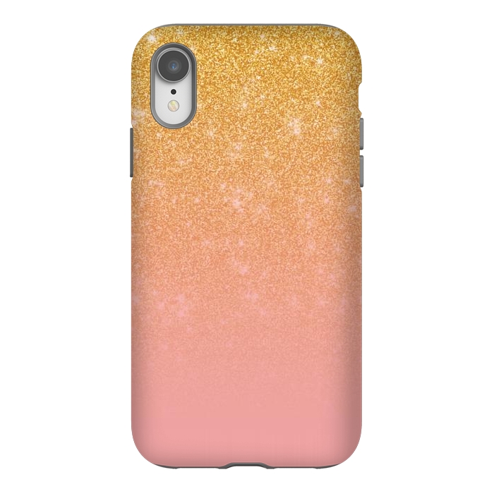 iPhone Xr StrongFit Girly Gold and Pink Glitter Ombre Gradient by Julie Erin Designs