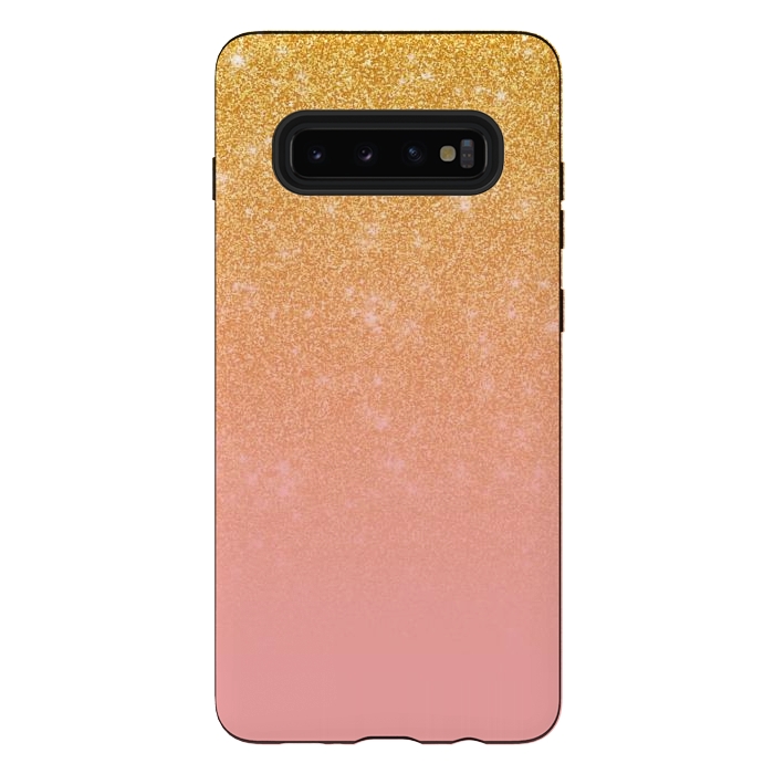 Galaxy S10 plus StrongFit Girly Gold and Pink Glitter Ombre Gradient by Julie Erin Designs