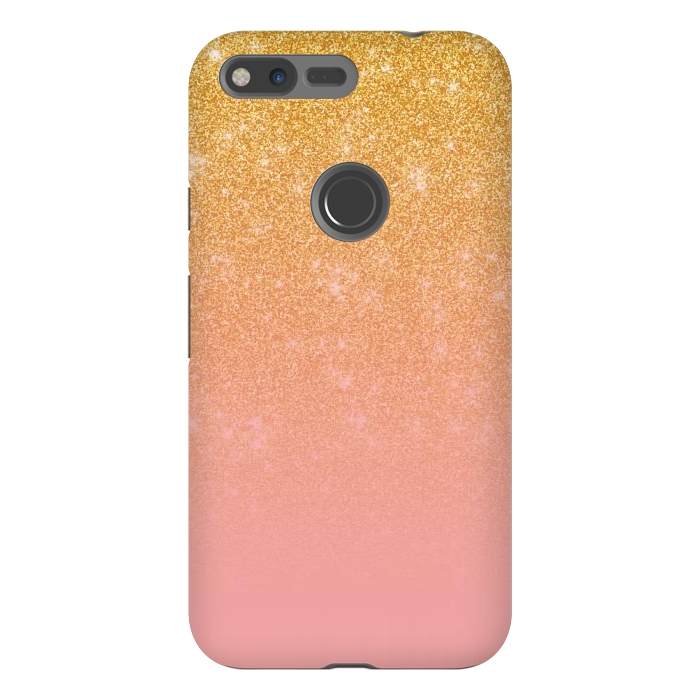 Pixel XL StrongFit Girly Gold and Pink Glitter Ombre Gradient by Julie Erin Designs