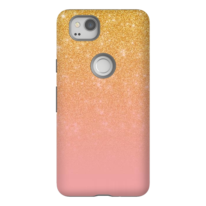 Pixel 2 StrongFit Girly Gold and Pink Glitter Ombre Gradient by Julie Erin Designs