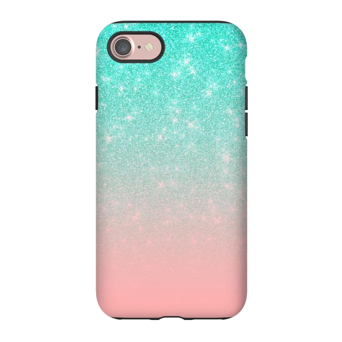 iPhone 7 StrongFit Girly Pastel Blue Pink Glitter Ombre Gradient by Julie Erin Designs