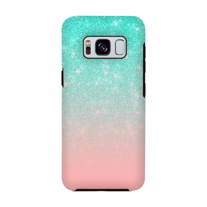 Galaxy S8 StrongFit Girly Pastel Blue Pink Glitter Ombre Gradient by Julie Erin Designs
