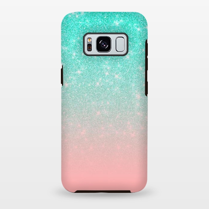 Galaxy S8 plus StrongFit Girly Pastel Blue Pink Glitter Ombre Gradient by Julie Erin Designs