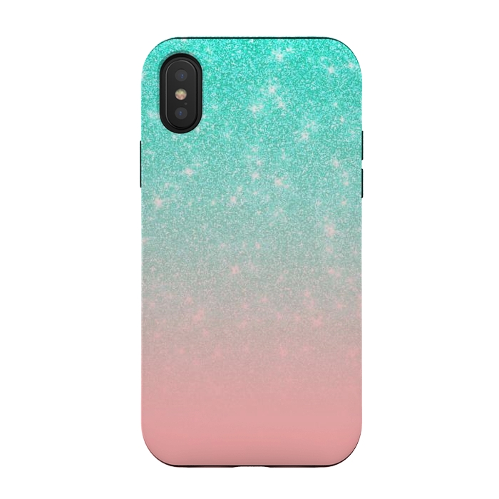 iPhone Xs / X StrongFit Girly Pastel Blue Pink Glitter Ombre Gradient by Julie Erin Designs