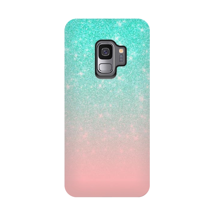 Galaxy S9 StrongFit Girly Pastel Blue Pink Glitter Ombre Gradient by Julie Erin Designs