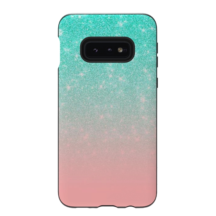 Galaxy S10e StrongFit Girly Pastel Blue Pink Glitter Ombre Gradient by Julie Erin Designs