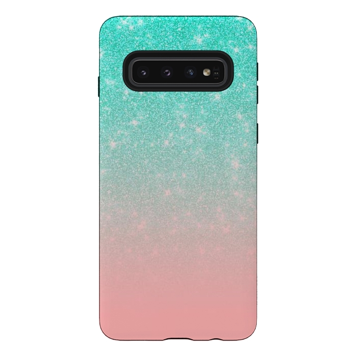 Galaxy S10 StrongFit Girly Pastel Blue Pink Glitter Ombre Gradient by Julie Erin Designs