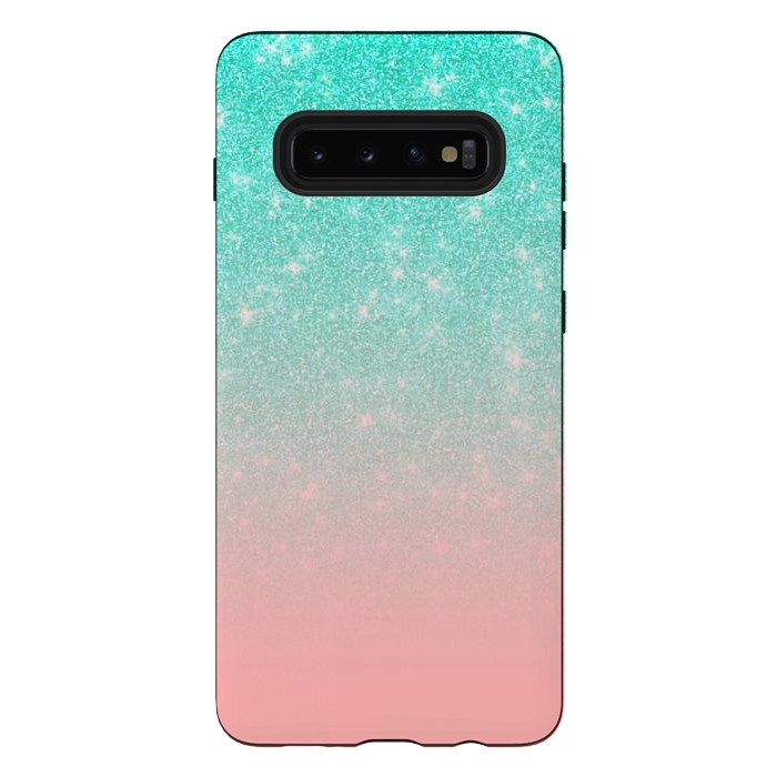 Galaxy S10 plus StrongFit Girly Pastel Blue Pink Glitter Ombre Gradient by Julie Erin Designs