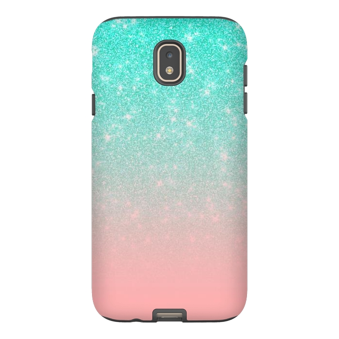 Galaxy J7 StrongFit Girly Pastel Blue Pink Glitter Ombre Gradient by Julie Erin Designs