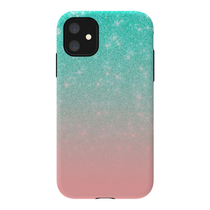 iPhone 11 StrongFit Girly Pastel Blue Pink Glitter Ombre Gradient by Julie Erin Designs