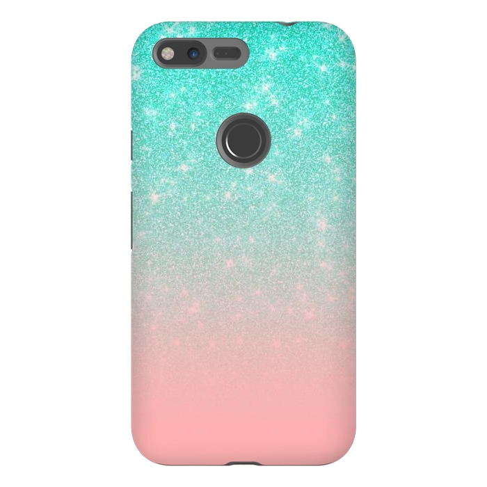 Pixel XL StrongFit Girly Pastel Blue Pink Glitter Ombre Gradient by Julie Erin Designs