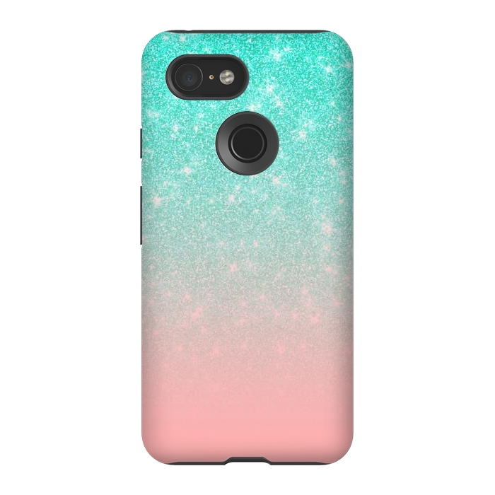 Pixel 3 StrongFit Girly Pastel Blue Pink Glitter Ombre Gradient by Julie Erin Designs
