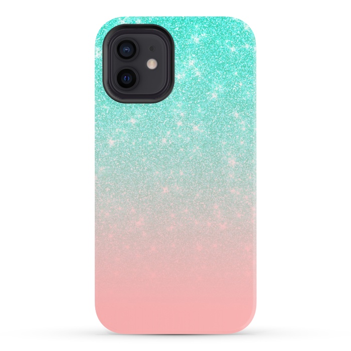 iPhone 12 StrongFit Girly Pastel Blue Pink Glitter Ombre Gradient by Julie Erin Designs