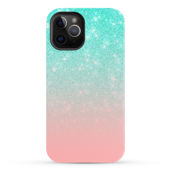 iPhone 12 Pro StrongFit Girly Pastel Blue Pink Glitter Ombre Gradient by Julie Erin Designs