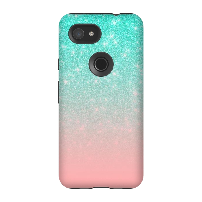 Pixel 3A StrongFit Girly Pastel Blue Pink Glitter Ombre Gradient by Julie Erin Designs