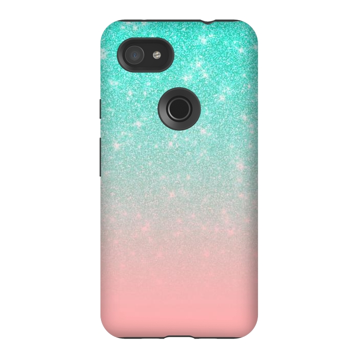 Pixel 3AXL StrongFit Girly Pastel Blue Pink Glitter Ombre Gradient by Julie Erin Designs