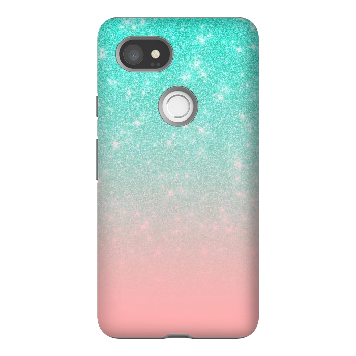 Pixel 2XL StrongFit Girly Pastel Blue Pink Glitter Ombre Gradient by Julie Erin Designs